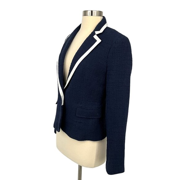 NWT J Crew Textured Tweed Navy Blue Preppy Classic Peplum Blazer Jacket Size 4 - Picture 4 of 14